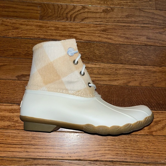 SOLD Sperry Ivory Saltwater check Rubber Duck Boots Women’s Size 9 Waterproof - Picture 8 of 12